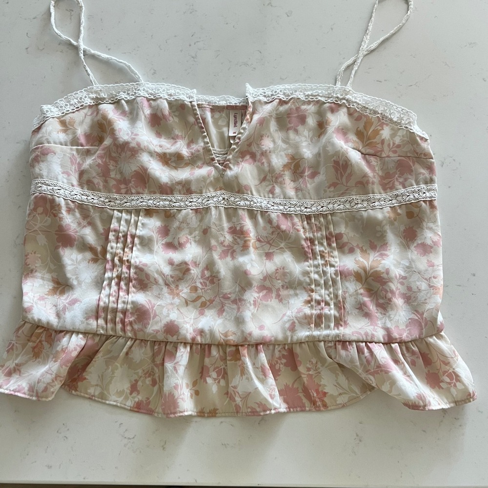 Lyrebird Urban Outfitters Floral Lace Trim Pintuck Babydoll Cami Top Pink Large